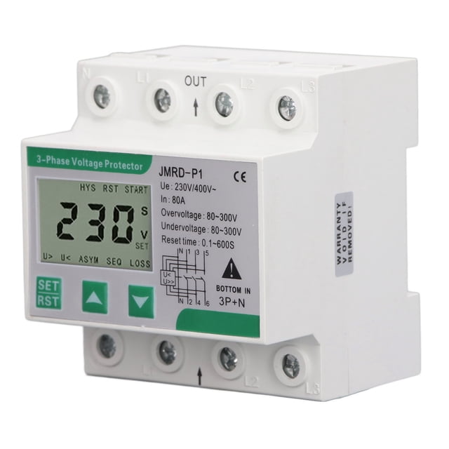 Jadeshay Protector De Voltaje, Trifásico Protector De Voltaje De 4 Cables Autorrecuperación Dispositivo De Protección contra Sobretensión Montaje En Riel DIN AC230 400V 80A
