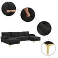 Ktaxon Sectional Sofa Set, 110" U-Shaped Chenille Couch, 4 Seat Lounge Sleeper with Double Chaise for Living Room Black