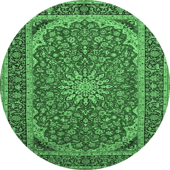 Ahgly Company Indoor Round Medallion Emerald Green Traditional Area Rugs, 3' Round