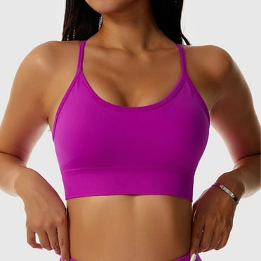 Women Sports Bra Fitness Workout Pure Color Spaghetti Strap Crewneck Criss Cross Back Yoga Bra for Running