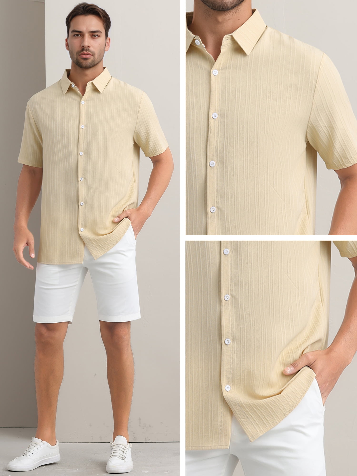 DARING DIVA Men's Short Sleeve Button Down Beach Summer Casual Shirt for Men S Khaki