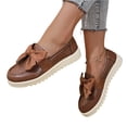 thumbnail image 4 of IEMIEMIEM Womens Bow Loafers Leather Comfort Round Toe Slip On Anti Slip Low Cute Non Slip Platform Loafers for Work Daily Casual Dressy Brown 7.5 Wide, 4 of 6