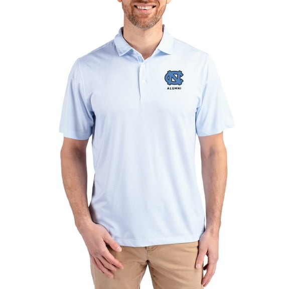 Men's Cutter & Buck White/Carolina Blue North Carolina Tar Heels Alumni Pike Eco Symmetry Print Stretch Recycled Polo