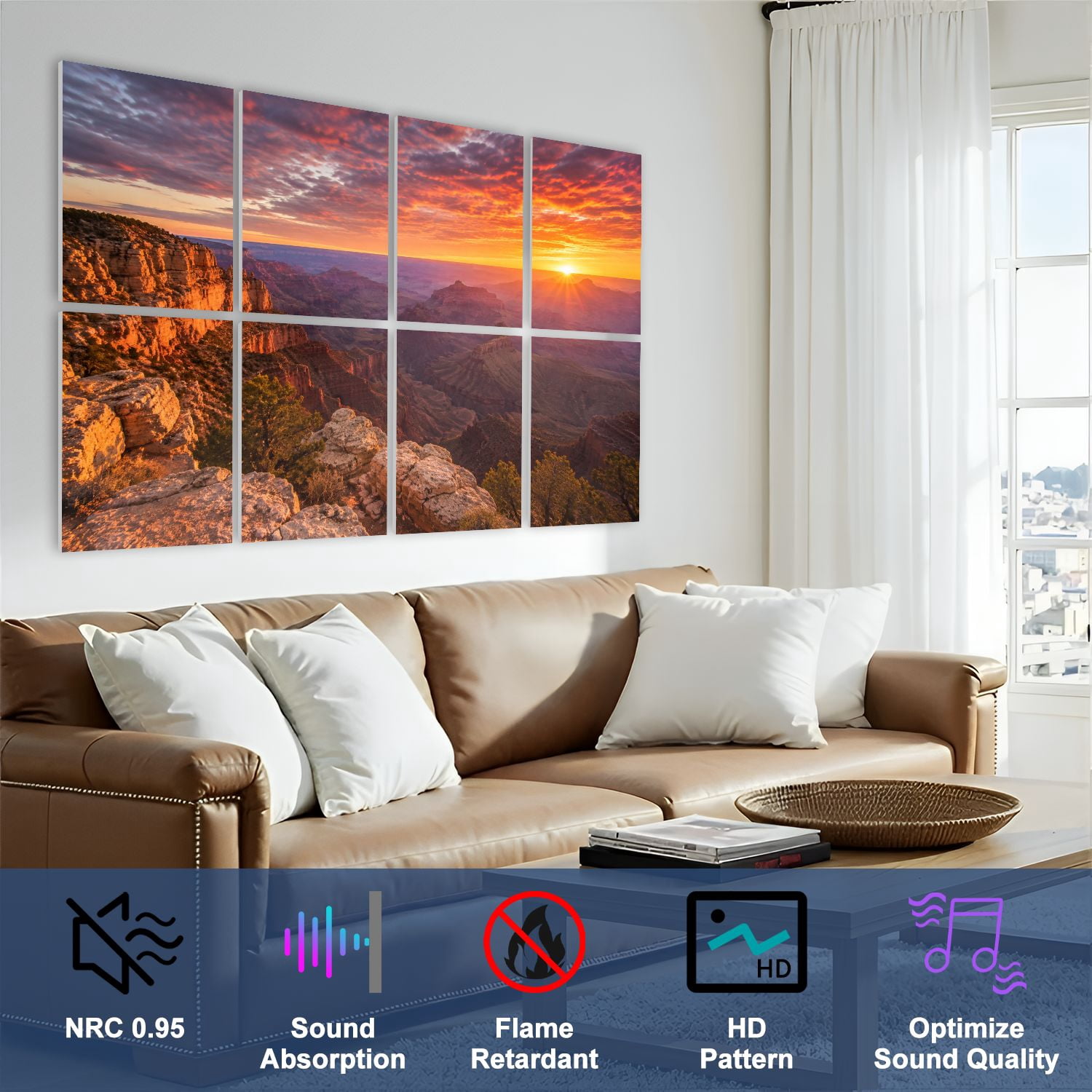 8 Pack Art Acoustic Panels Sound Absorbing North Rim Grand Canyon Cape Royal Decorative Soundproof Wall Panels Self Adhesive for Nursery Game Room Bedroom 48"x32"