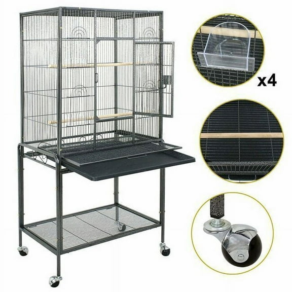 Bird Cage For Small To Medium Size Birds Such As Parrots, Finch, Macaw, or Cockatiels With Wheels