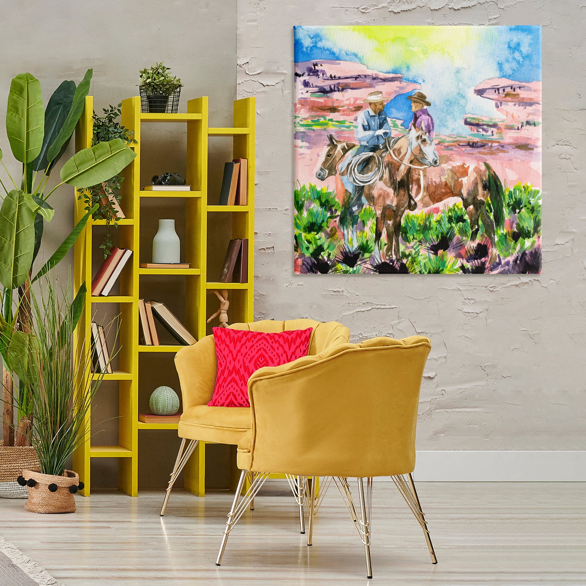 Stupell Industries Cowboy Duo in Canyon Animals Painting Wrapped Canvas Art Print Wall Art, 36 x 36