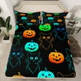 thumbnail image 2 of jejeloiu Halloween Pumpkin Bed Sheets,Neon Cat King Sheets,Orange Cyan Black Sheet Set For Girls,Ultra Soft Home Decor,4pcs, 2 of 7
