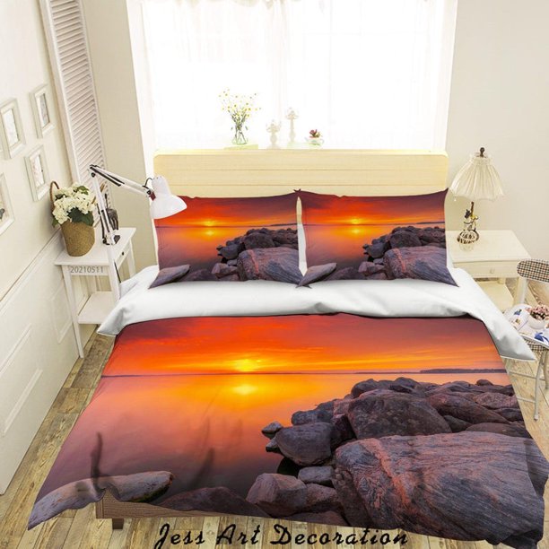 3D Sunset Sky Sea Landscape Quilt Cover Set Ropa de Cama Funda Nórdica Fundas de Almohada