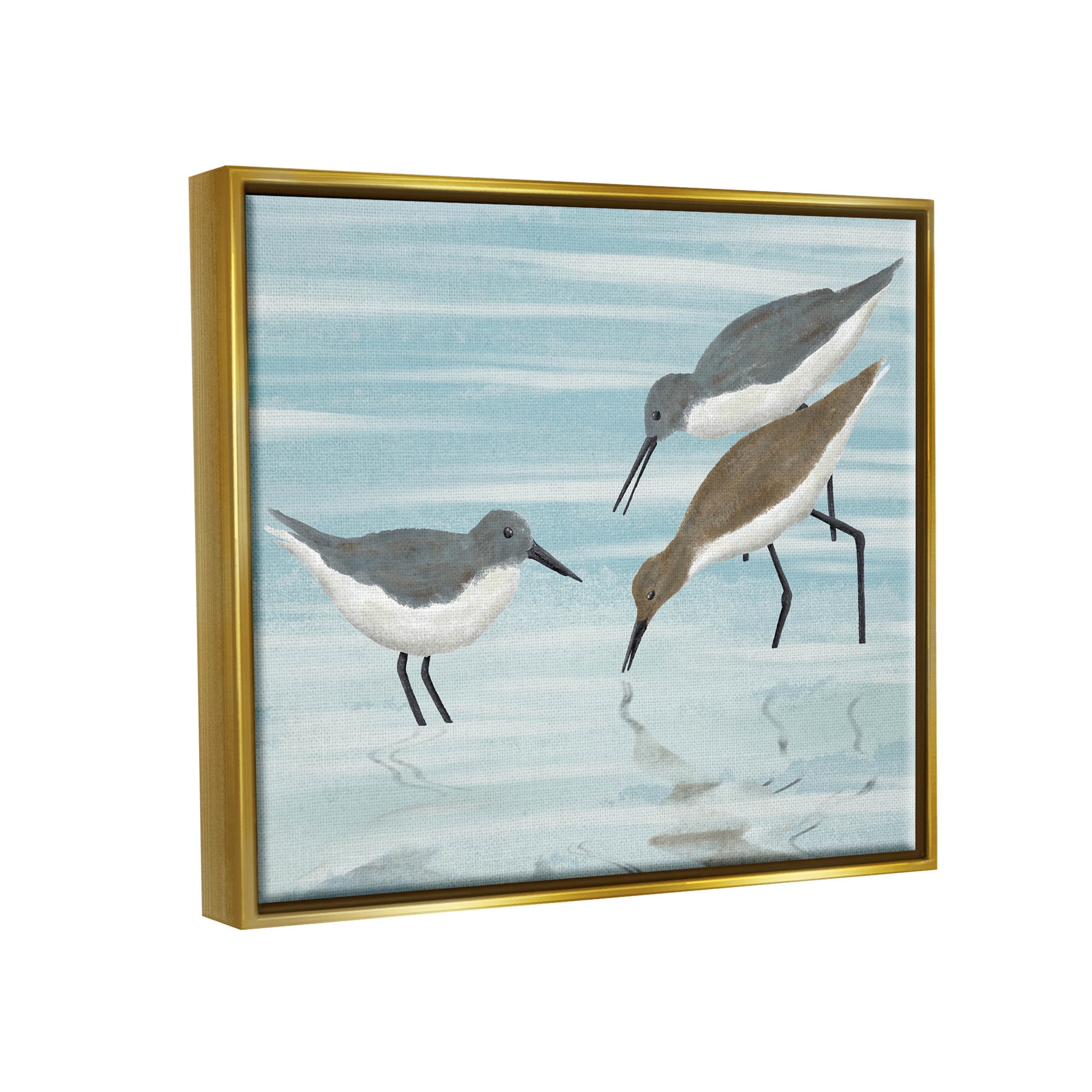 Stupell Industries Sandpipers Grazing Shallow Beach Water Graphic Art Metallic Gold Floating Framed Canvas Print Wall Art, Design by Marcus Prime