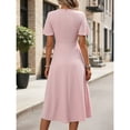 thumbnail image 3 of EASYBRAUS Chiffon Midi Dress V-Neck Short Sleeve Casual Leisure Pink S-XL, 3 of 6