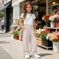 thumbnail image 6 of hoksml Girls Cotton Wide Leg Pants, Back to School Elastic Waist Drawstring Casual Trousers with Pockets, 6 of 9