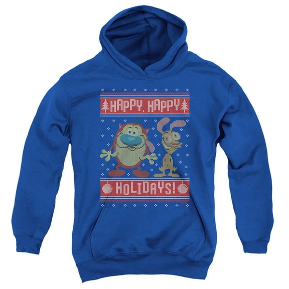 Ren & Stimpy Happy, Happy Holidays Ugly Christmas Sweater Kids Hoodie for Youth Boys and Girls