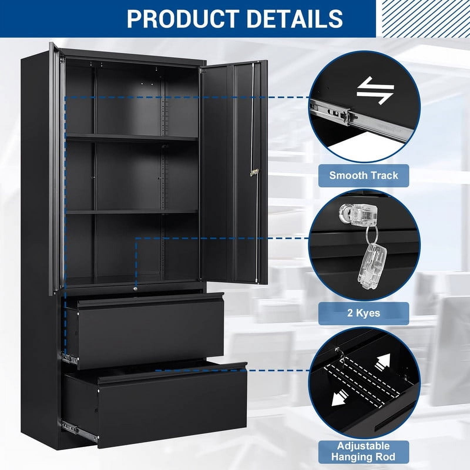 MIIIKO Metal File Cabinet with 2 Drawers,Office Storage Cabinet with Adjustable Shelves, Lockable Lateral File Cabinet for Letter/Legal/A4 Size Files