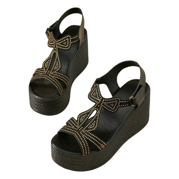 Mostsola Women's Platform Sandals Open Toe Rhinestone T-Strap Wedges Slingback Flatform Shoes