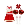 thumbnail image 3 of CHICTRY Costume de Cheerleader pour Filles, Tenue d'Uniforme de Cheerleading de Lycée avec Pompons, Chaussette Rouge 10, 3 of 5