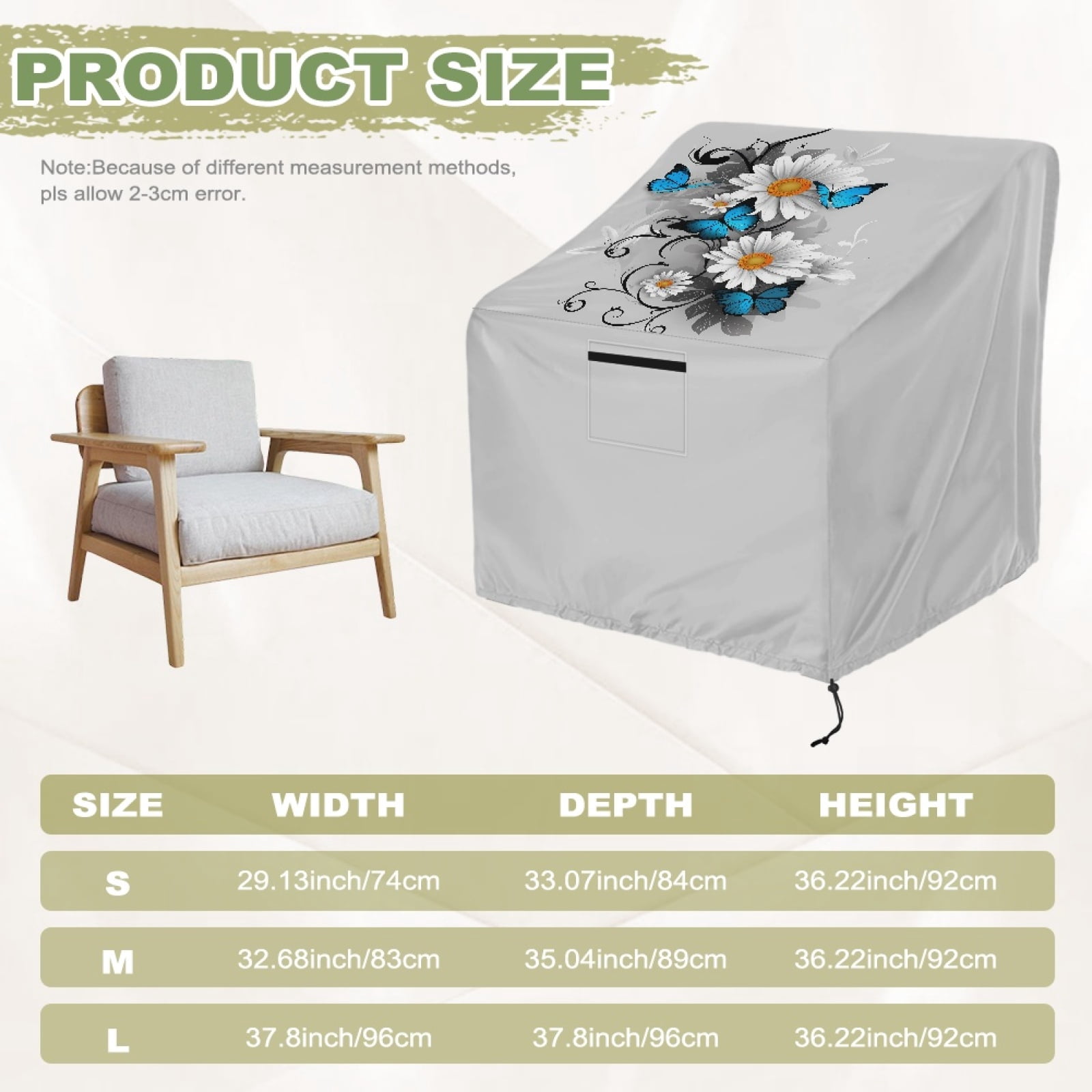 Renewold Waterproof Outdoor Chair Covers Windproof Lounge Deep Seat Covers Funiture Covering for Stackable Furniture Seating, 38"W x 38"D x 36"H, Butterfly Daisy Gray