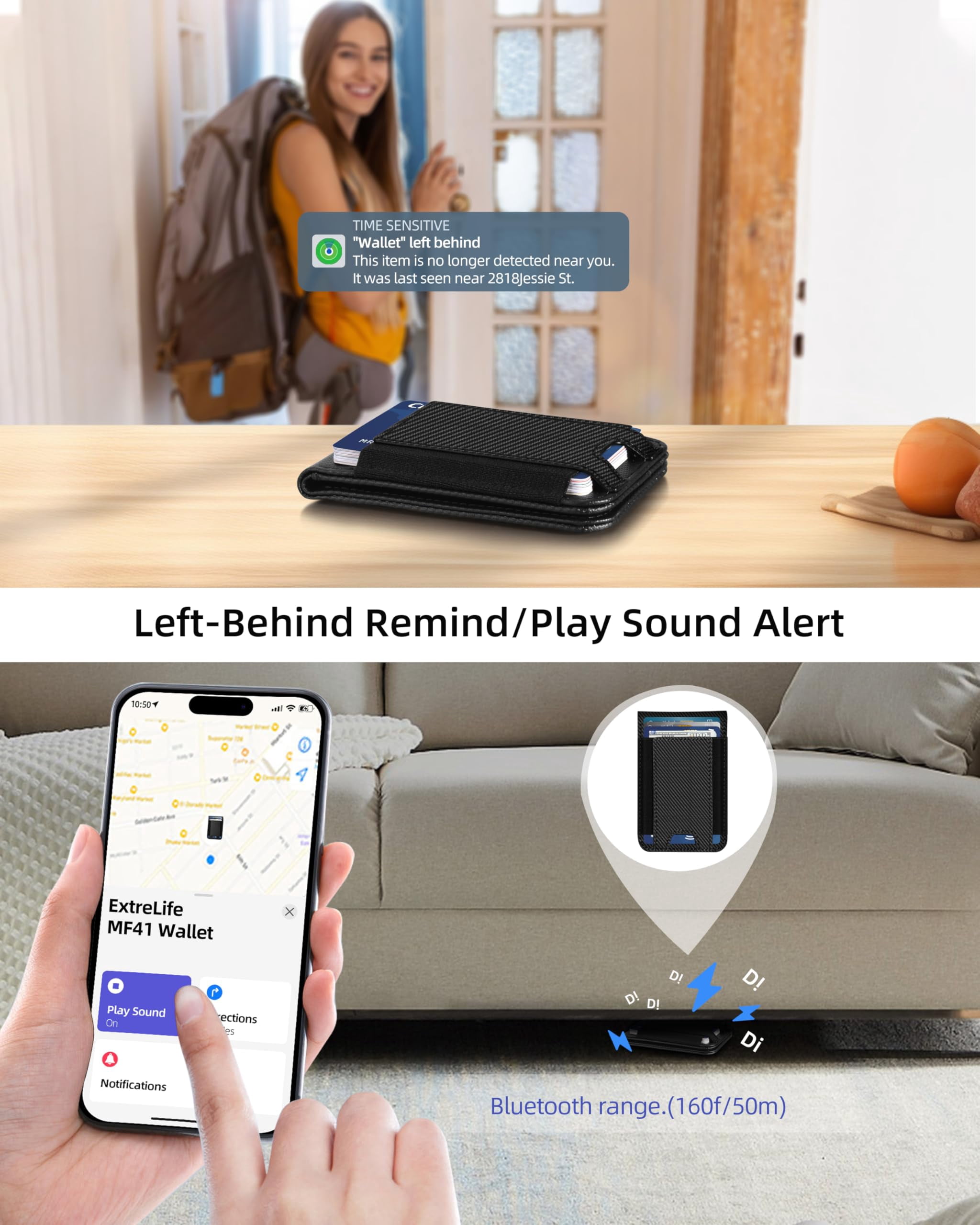 ExtreLife Magnetic Wallet with Find My, Magnetic Card Holder with Adjustable Phone Stand Compatible for iPhone 17/16/15/14/13/12 Series, RFID, Leather, Fits 8 Card