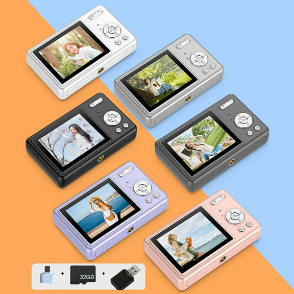 HD 1080P Digital Camera 48MP 16X Digital Zoom Electronic Stabilization 2.4 Inch Screen Mini Student Card Camera with Memory Card Adapter Gift