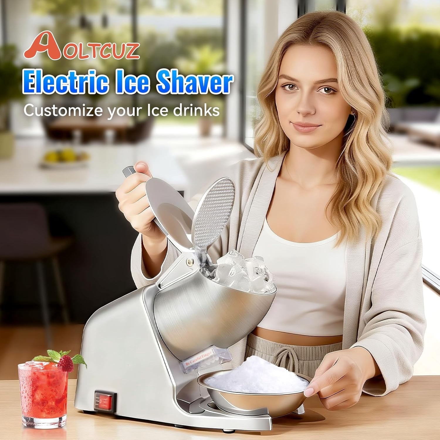 4-Blade Electric Ice Shaver , 226 lbs/h High Capacity with  Blades & Ice Pick, 300W Commercial Grade Shaved Ice Maker for Home  Cafe Silver