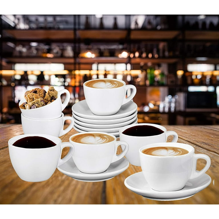 vicrays Ceramic Espresso Coffee Cups - 4 oz Porcelain Cappuccino Cups Set with Saucers Spoons and Metal Stand for Tea Cafe