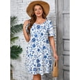 thumbnail image 2 of SHOWMALL Women's Plus Dresses Short Sleeves Floral Casual T-Shirt Dresses with Pockets 5X Blue Chinoiserie Floral, 2 of 11