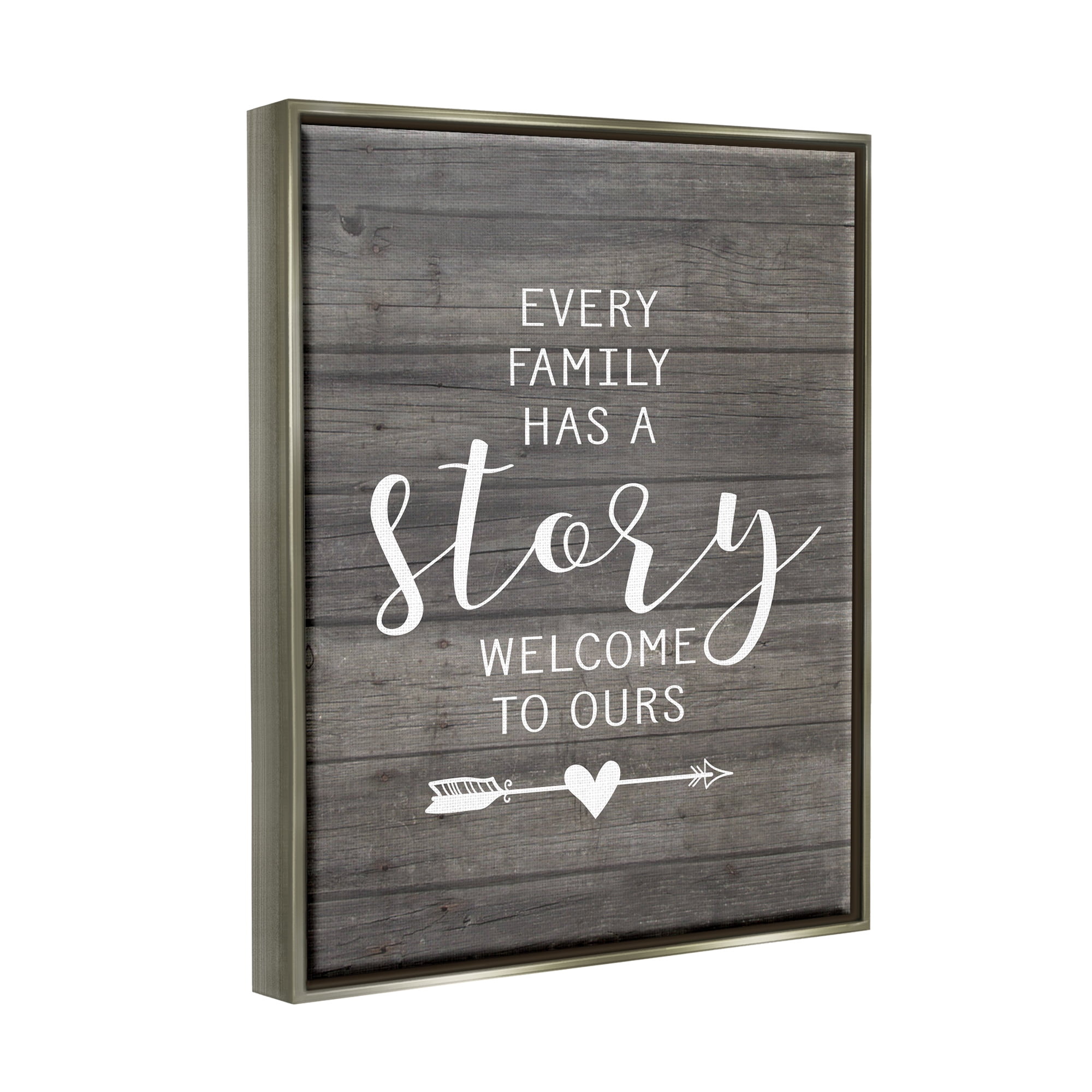Stupell Industries Every Family Has A Story Luster Gray Framed Floating Canvas Wall Art, 16x20, by Lettered and Lined
