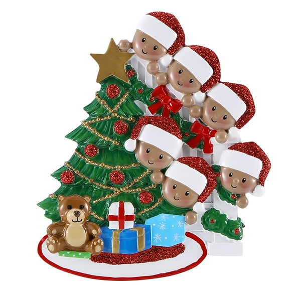 Ornaments by Elves Personalized African American Family of 6 Christmas Tree Ornament 2025 - 1 Pack