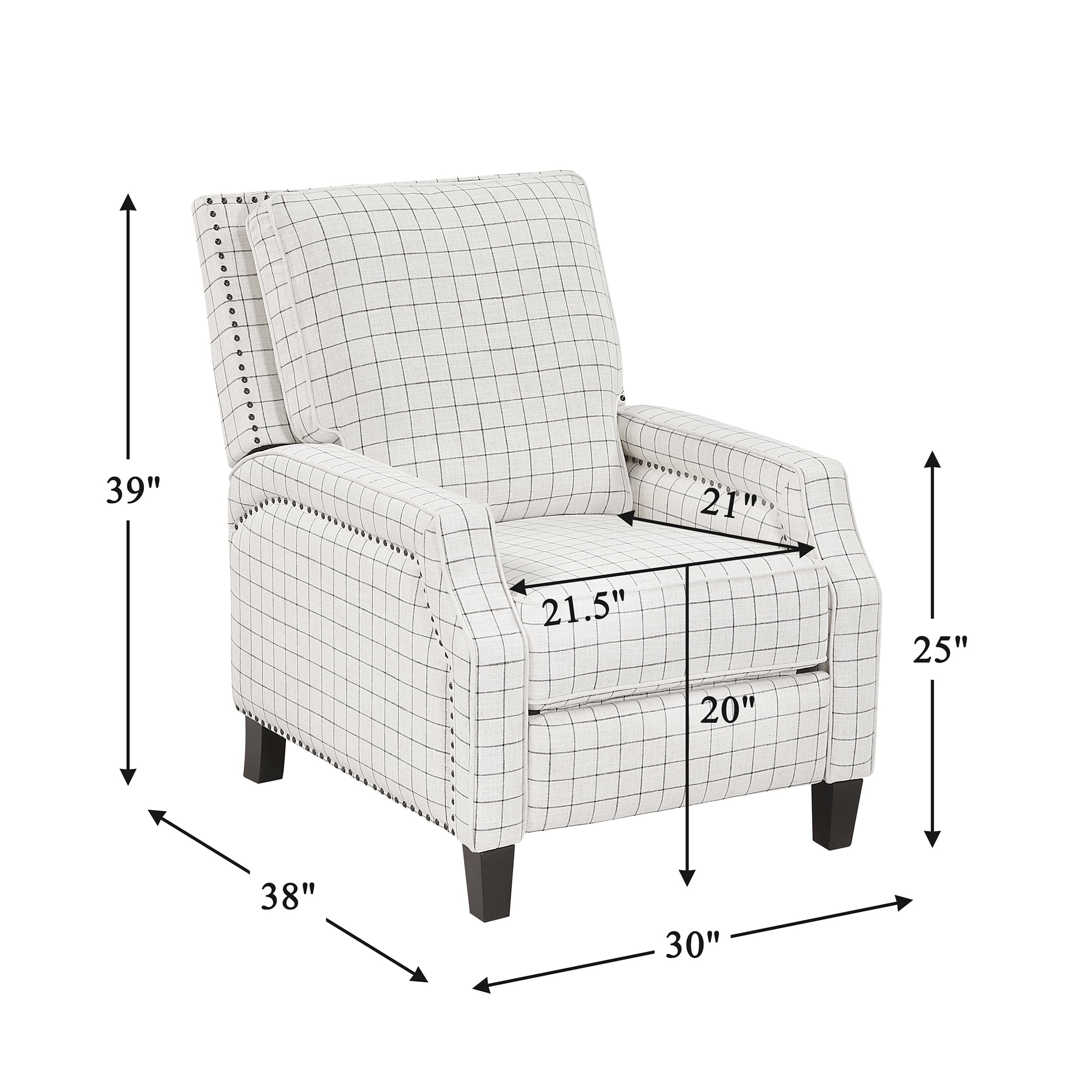OakvillePark Sylenthall Textured Fabric Push Back Reclining Chair, Off-White With Black Plaid Pattern