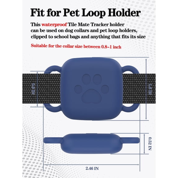 SENHAWK 2 Pack Tile Mate Dog Collar Holder, Waterproof Silicone Protective Case, Compatible with Life360 Tile Tracker 2022 2024, Pet Accessories for Dog Cat