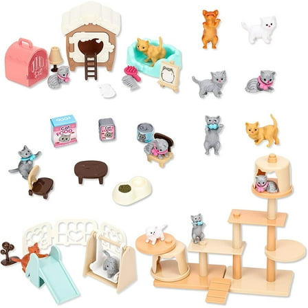 Pet Pretend Play Toys,43 PCS Cat Figures Playset Toy,Gift for Kids Toddlers Boys and Girls