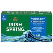 Irish Spring Moisture Blast, Moisturizing Bar Soap, 3.7 Ounce, 6 Bar Pack