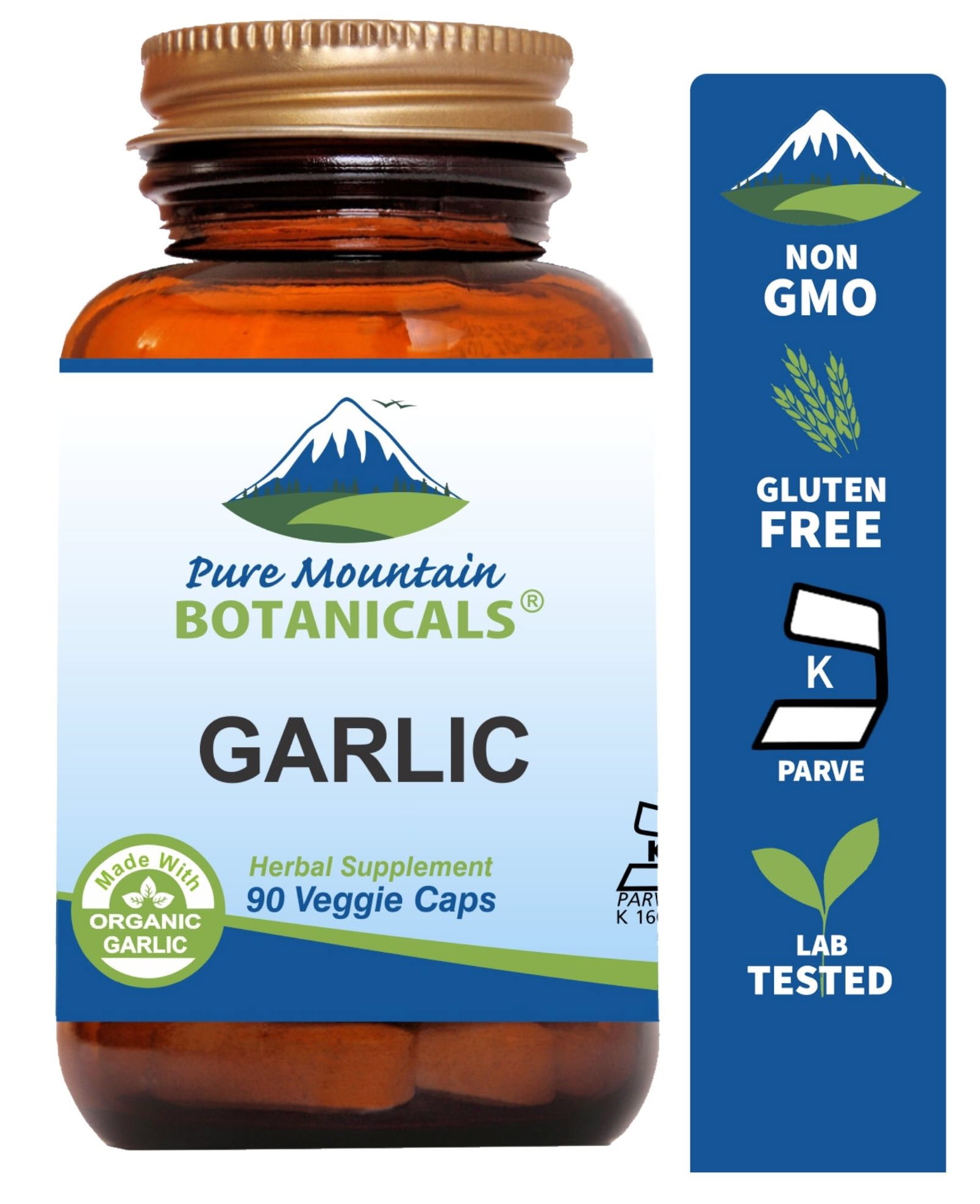 Garlic Pills - 90 Kosher Vegan Capsules with 500mg Organic Garlic Allium Sativum Supplement