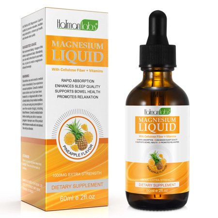Energy Drinks Hatmanlabs Magnesium Liquid for Sleep, with Cellulose Fiber and Vitamins, Deep Relaxation - Pineapple Flavor, 60ml/2floz