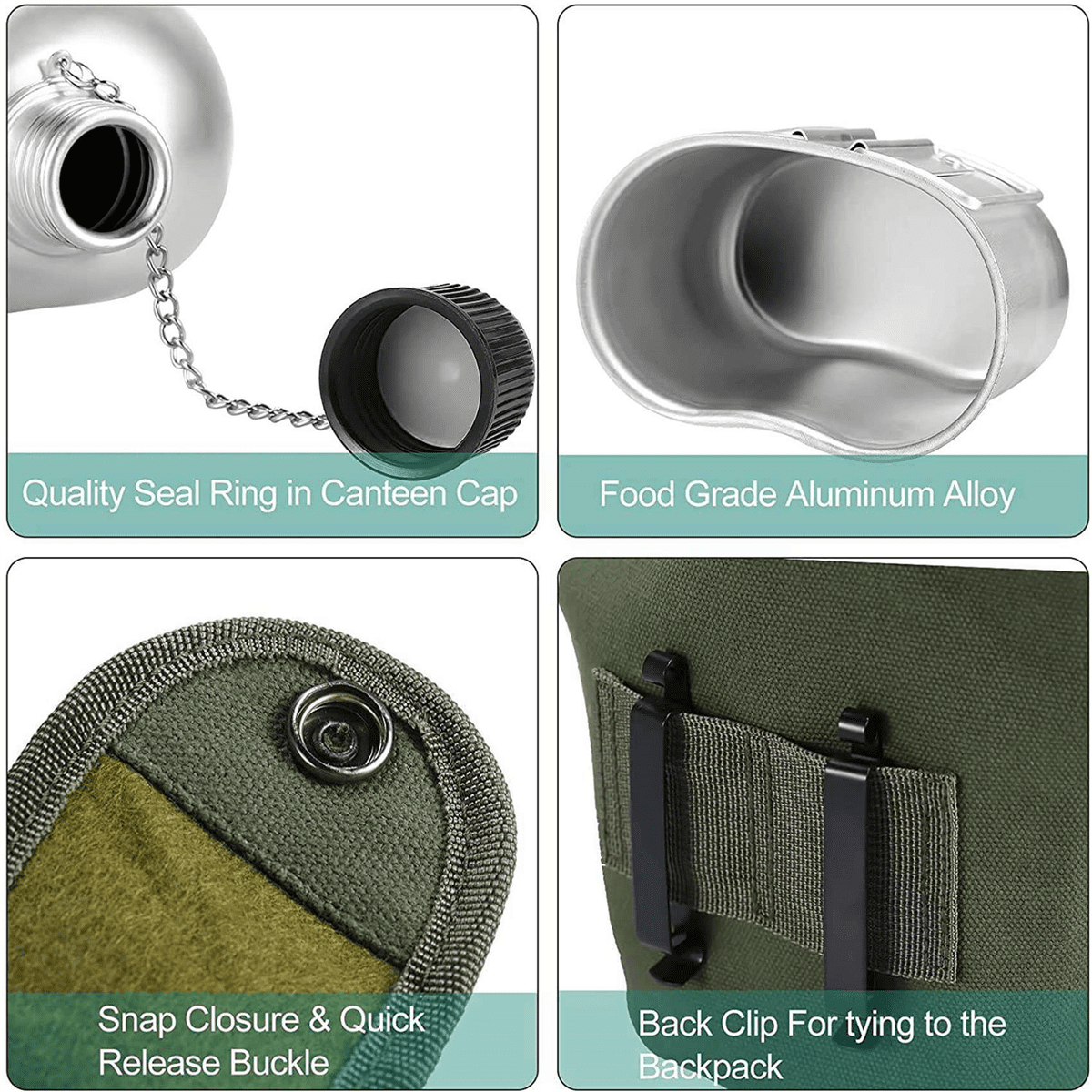 2X Outdoor Canteen Cookware Set Canteen Cup Portable Water Bottle with Grab Handle Cup for Outdoor Camping Hiking