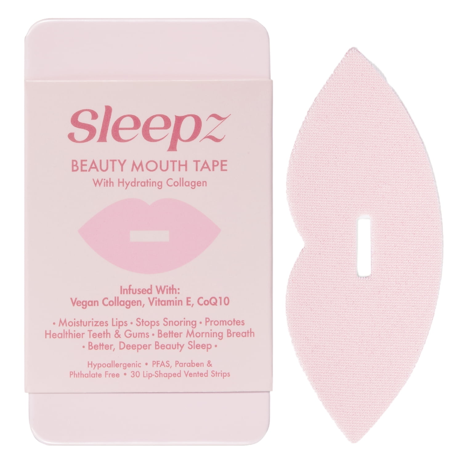 Sleepz Beauty Mouth Tape Infused with Hydrating Collagen for All Skin Types, 30 Count, Pink
