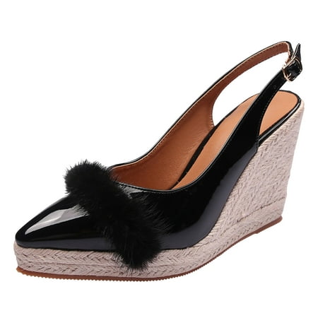 

Cathalem Summer New Wedge Heel Sandals Women Thick Sole Straw Woven Espadrilles Vintage Leather High Heel Ladies Footwear Black 40