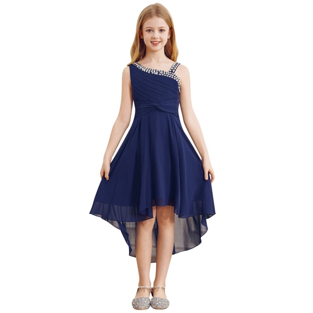LiiYii Robe de Demoiselle d'Honneur Sans Manches pour Enfants Robe de Demoiselle d'Honneur à Paillettes Robe de Fête d'Anniversaire Bleu Marine 10