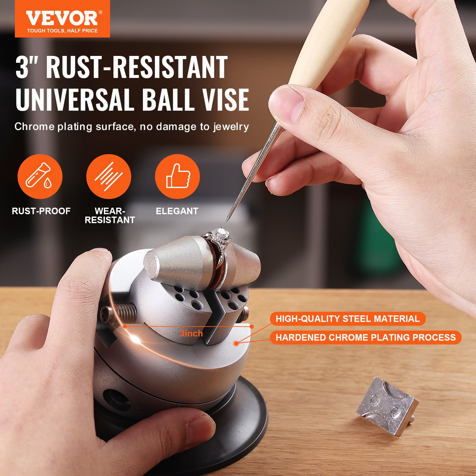 SKYSHALO Ball Vise, 3" Engraving Setting Tool, 360° Rotation Engraving Block Vise, 70 PCS Attachment Jewelry Engraving Block Tools Standard Block for Gemstone Inlay and Small-Scale Engraving