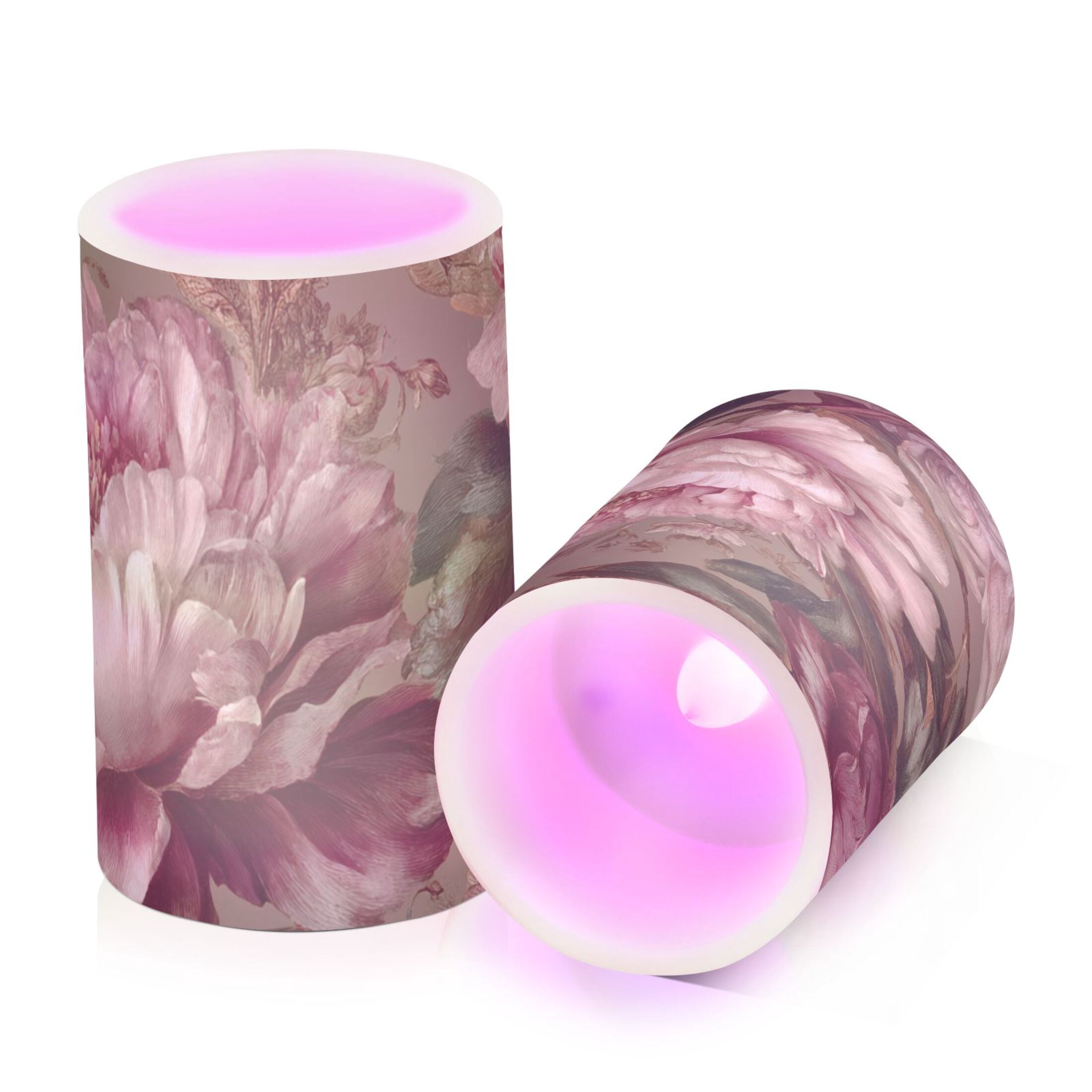 Peony Flickering Flameless Candles Battery Operated with Remote Timer LED Pillar Candles Set of 2
