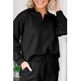 thumbnail image 5 of Women's 2-Piece Set: Black Solid Textured Collared V Neck Top and Wide Leg Pants | [ZhiHiMeRi] | (US 20-22)2XL, 5 of 11
