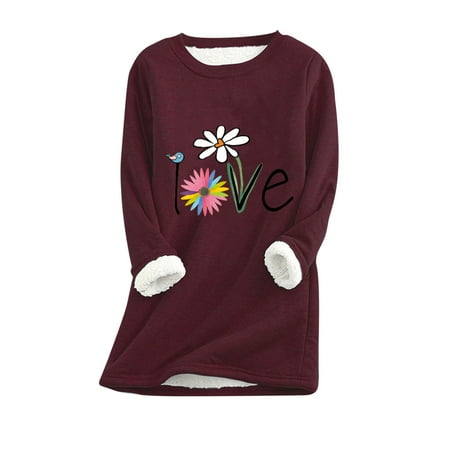 

Tawop Women Underwear Pack Women Fashion Heart Love Print Thick Fleece Sweatshirt Velvet Warm Round Neck Underwear Top Gift for Couples Sports Bras for Women High Support Large Bust
