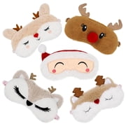 HEQUSIGNS 5Pcs Christmas Sleep Eye Masks for Girls Boys, Cute Reindeer Santa Sleeping Mask for Christmas, Soft Plush Blindfold Eye Cover for Kids and Adult Travel