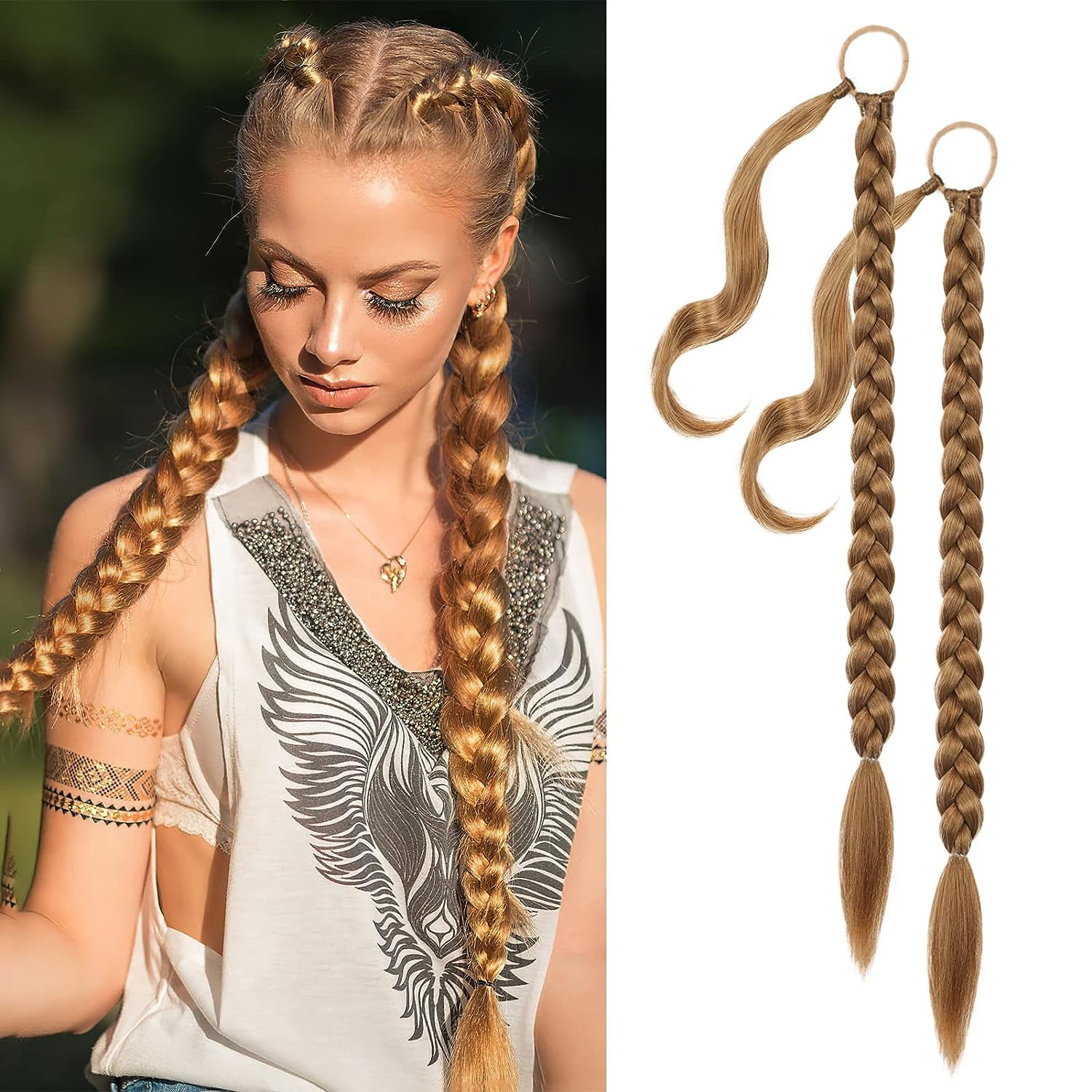 2PCS DIY Braid Ponytail Extension Long Straight Wrap Around Hair