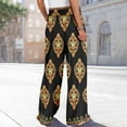 thumbnail image 5 of Women's Geometric Print Palazzo Pants - High Waist Wide Leg Bohemian Summer Casual Trousers with Elastic Waist ,Black,L, 5 of 5