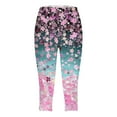thumbnail image 5 of newwalpole Capri Leggings for Women Fall Floral Printed Plus Size Capris High Waist Knee Length Slim Fit Yoga Cropped Legging Pink for Size S, 5 of 5