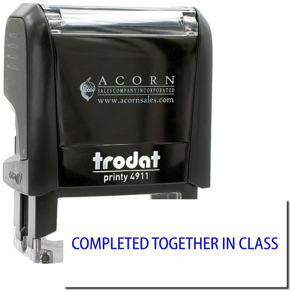 Self-Inking Completed Together In Class Stamp, Trodat Printy 4911, Press and Print Stamping, Impression Size 5/8" x 1-1/2", Up to 10,000 Impressions - Blue Ink
