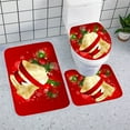 thumbnail image 5 of PureCasa Christmas Bath Mat Set of 3, Polyester Bathroom Mats Includes Bath Rug, U-Shape Toilet Floor Mat and Toilet Pad, Cartoon Decor, 20"x32" + 16"x20" + 15"x16", 1 Pack, Red, Rectangle, 5 of 7
