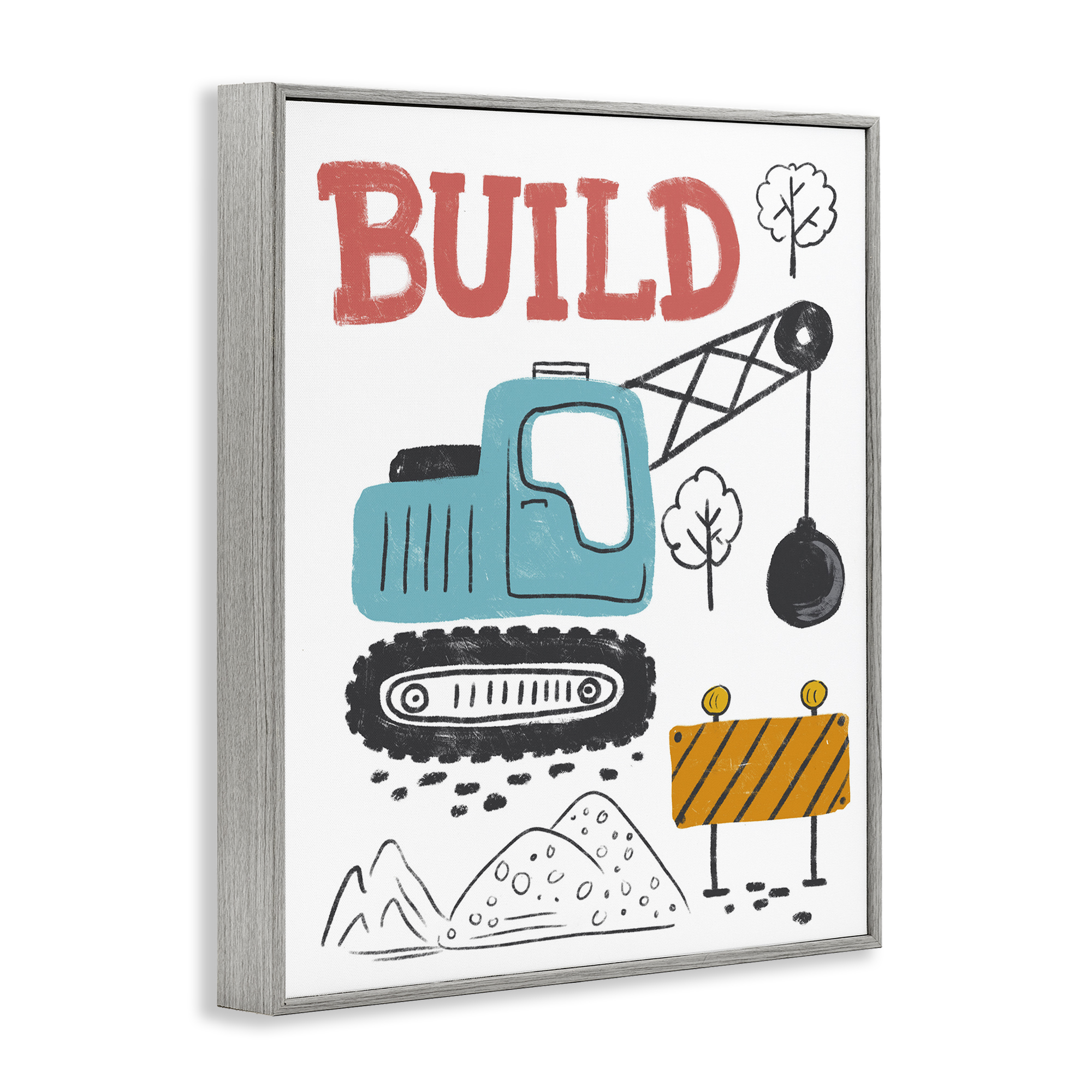 Stupell Industries Construction Build Phrase Transportation Painting Gray Framed Art Print Wall Art, 11 x 14
