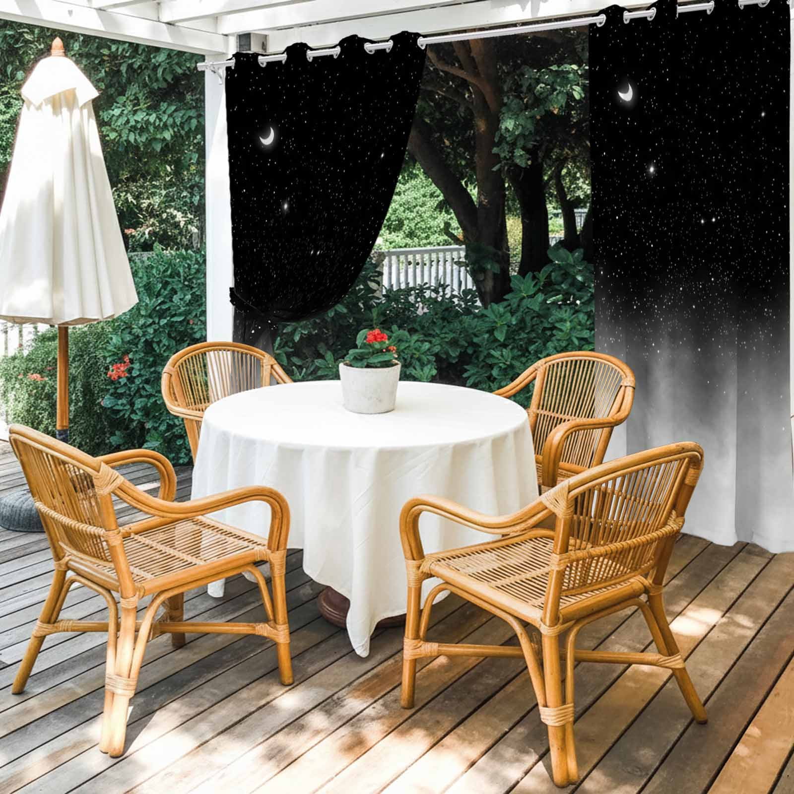 Crescent Moon Outdoor Curtains for Patio, Dreamy Black Misty Cloud Gray Gradient Fog Sunshade Privacy Drapes Grommet Waterproof Outside Curtains for Porch/Cabana/Balcony 54"x 108", 1 Panel