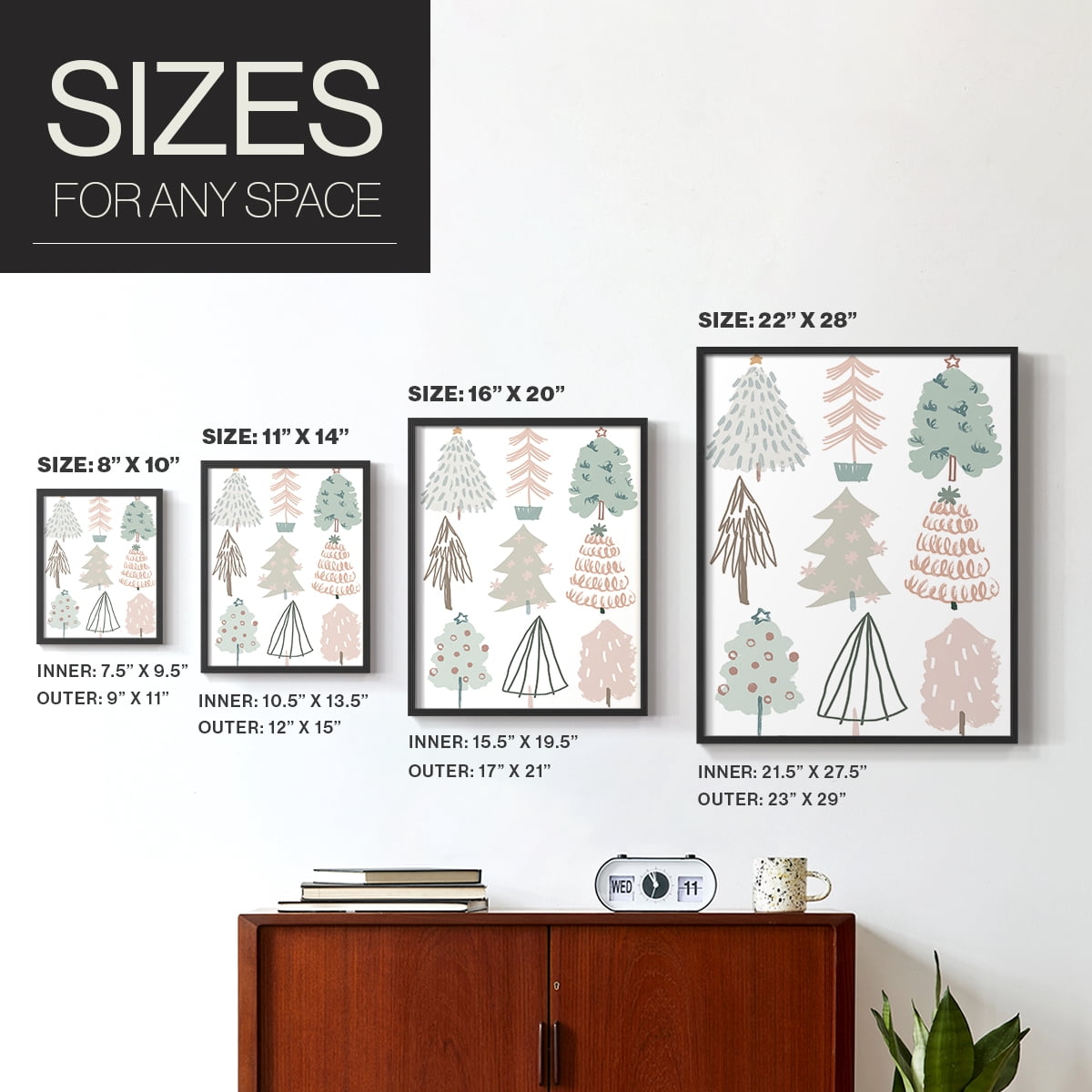 Christmas Tree Sketchbook I Framed Print in Black Solid Wood Framed Print No Nail Hanging